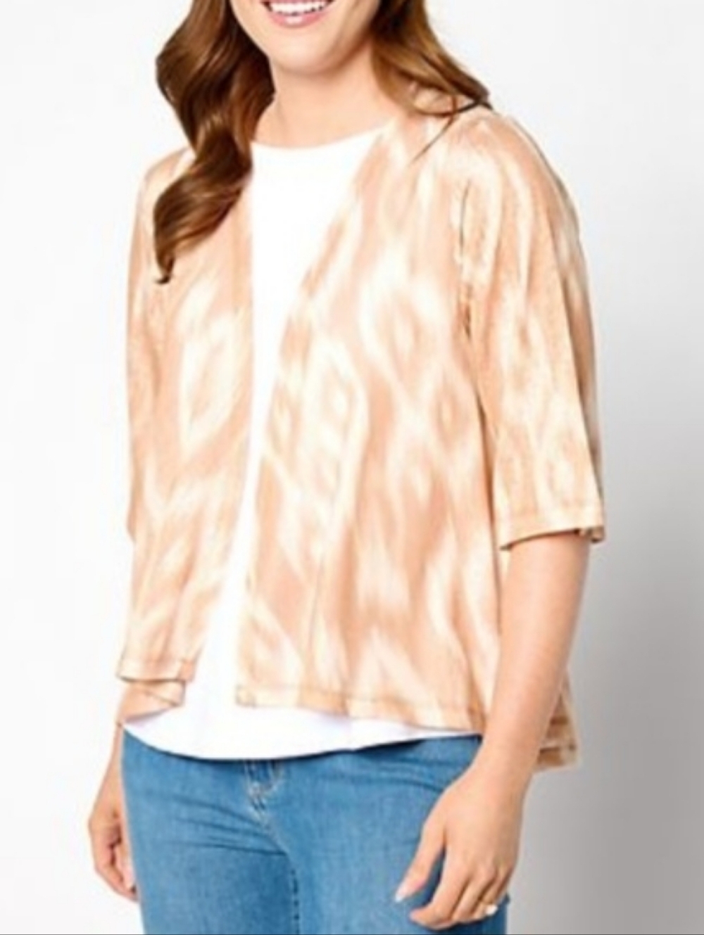 Denim & Co Printed Slub Knit Drape Front Cardigan NWOT Size Small